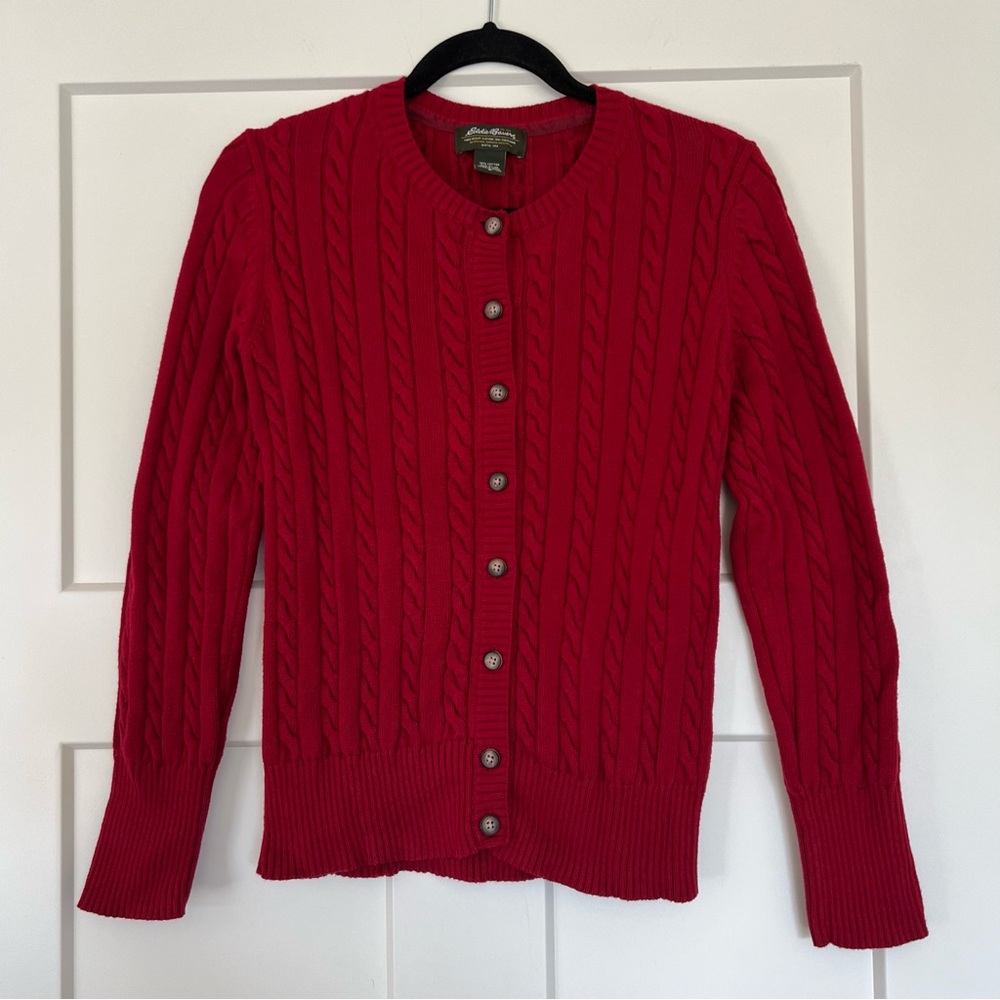 Eddie Bauer Red Cable Knit Cardigan